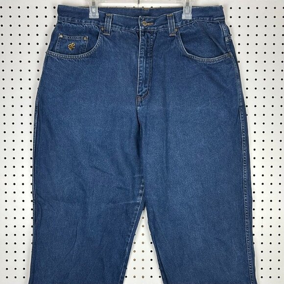 Rocawear Y2K Baggy Jeans 38x34 Blue Logo  Streetwear Skate Wide Leg Denim Patch - Picture 5 of 8